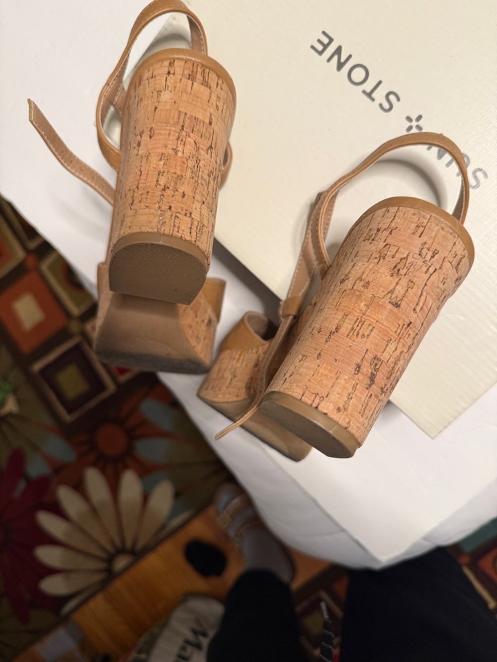 Sun + Stone Tan Cross-Strap Slingback Wedge Sandals - Picture 5 of 8